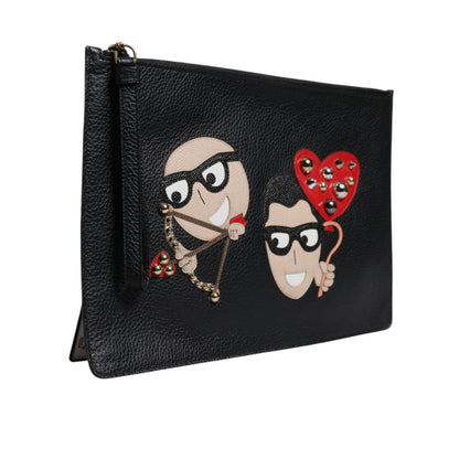 Dolce & Gabbana Black #DGFamily Embellished Leather Clutch Bag