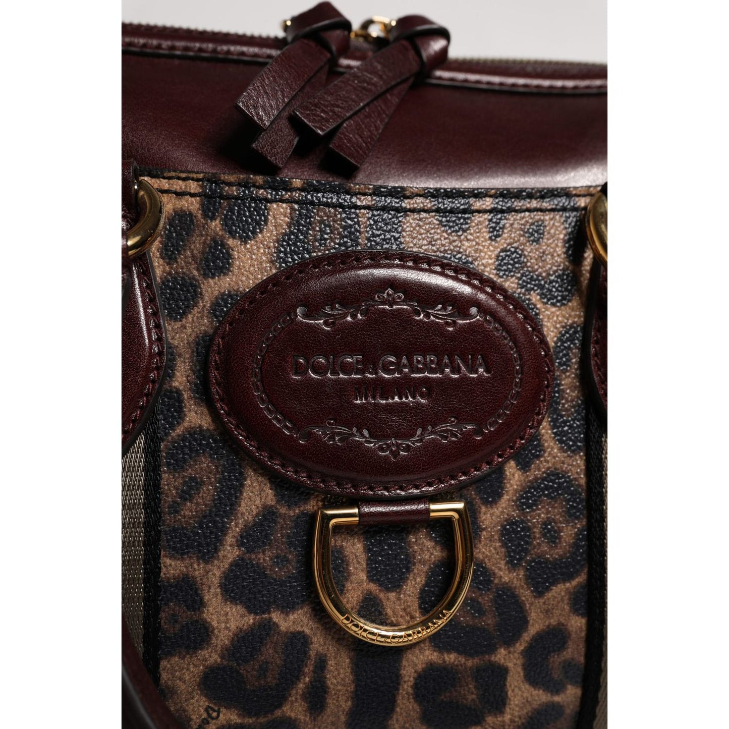 Dolce & Gabbana Brown Leopard Leather Shoulder Strap Duffle Bag