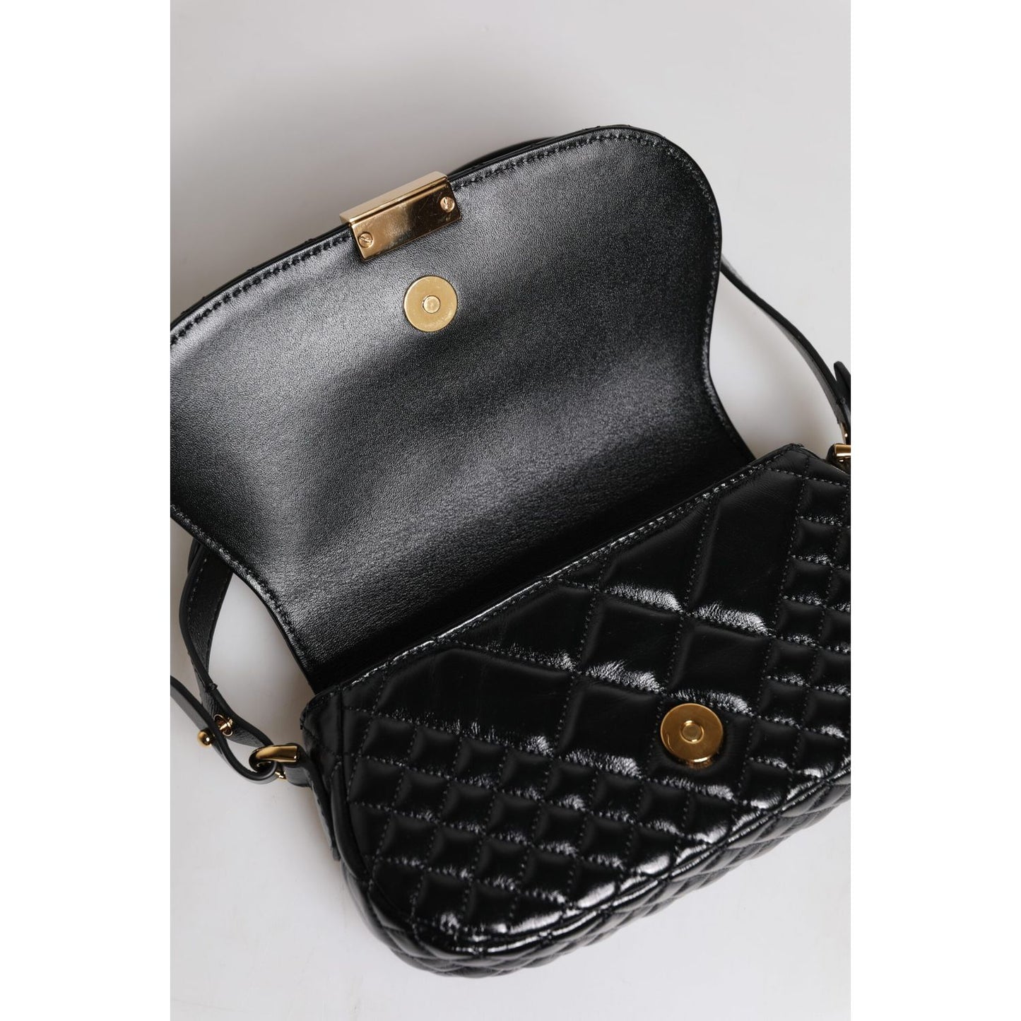 Versace Black Calf Leather Quilted Shoulder Strap Bag