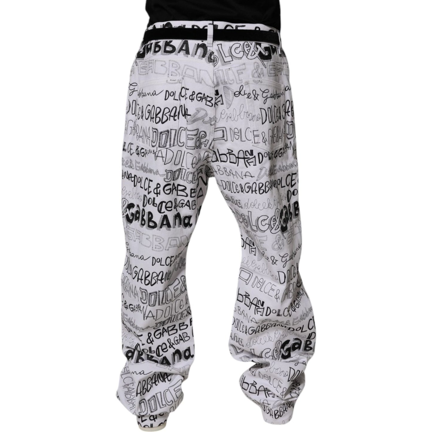 Dolce & Gabbana White Logo Print Straight Men Denim Jeans