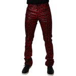 Dolce & Gabbana Red Leopard Cotton Slim Fit Denim Jeans