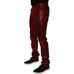 Dolce & Gabbana Red Leopard Cotton Slim Fit Denim Jeans