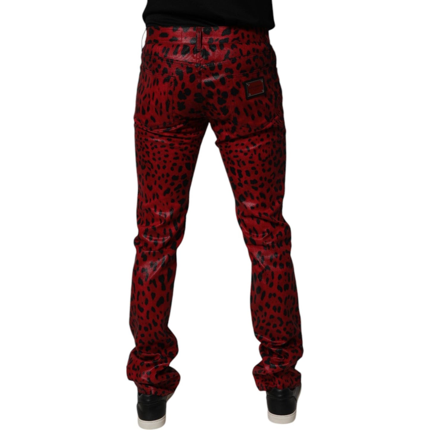 Dolce & Gabbana Red Leopard Cotton Slim Fit Denim Jeans