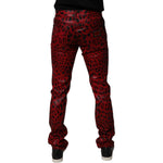 Dolce & Gabbana Red Leopard Cotton Slim Fit Denim Jeans