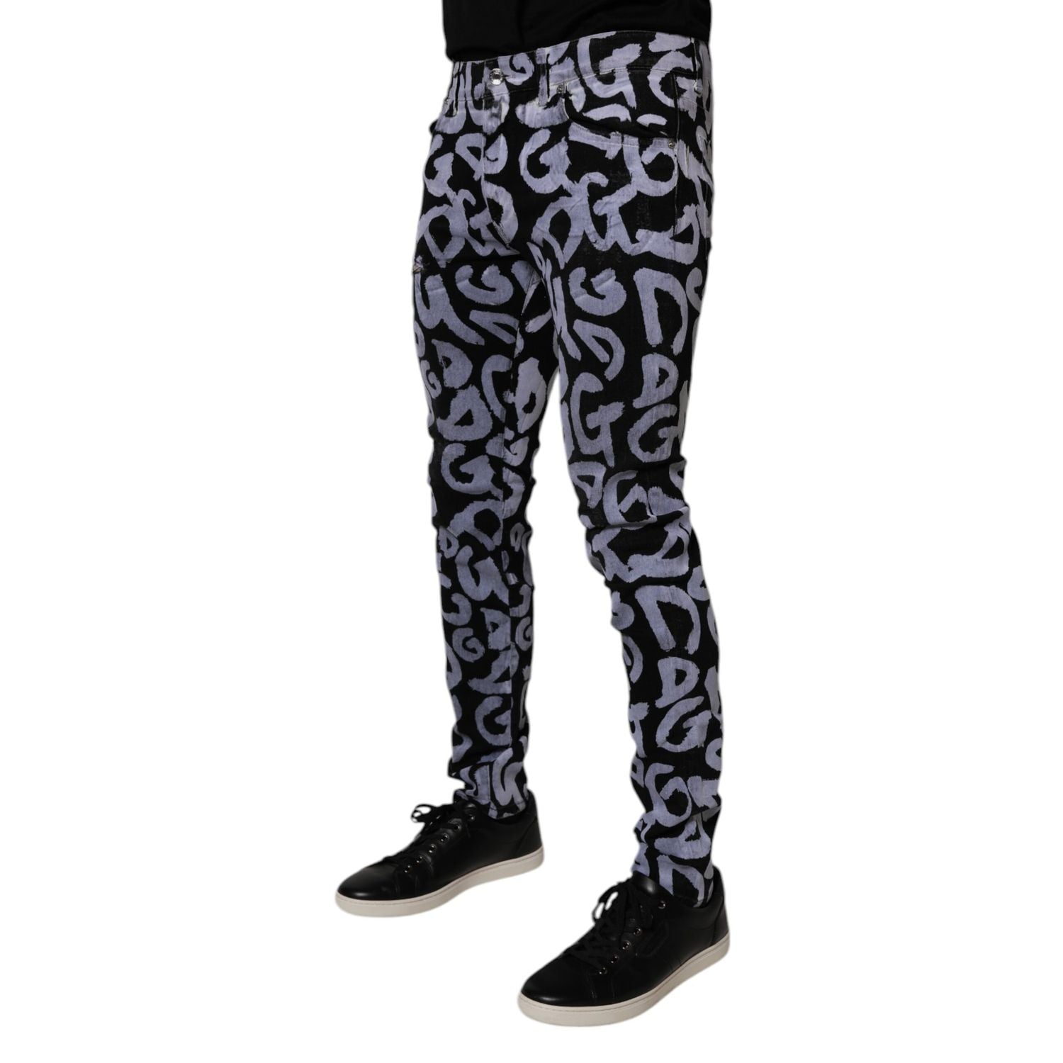 Dolce & Gabbana Black Logo Monogram Cotton Skinny Denim Jeans