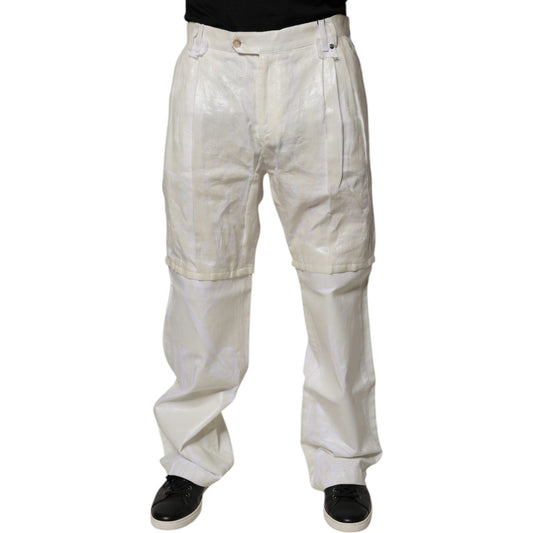 Dolce & Gabbana White Linen Mid Waist Straight Men Denim Jeans