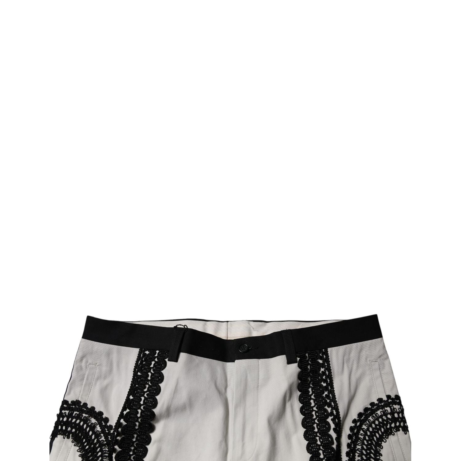 Dolce & Gabbana White Lace Trim Mid Waist Dress Formal Pants