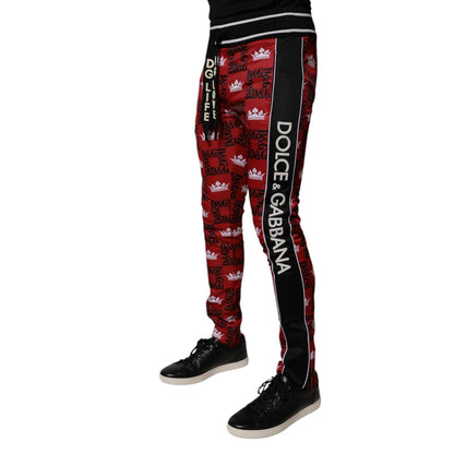 Dolce & Gabbana Red Crown Logo Monogram Men Sweatpants Pants