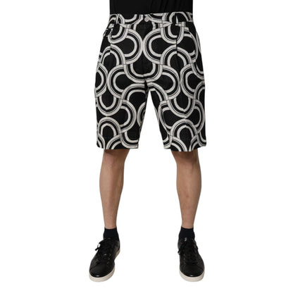 Dolce & Gabbana Black White Linen Bermuda Shorts