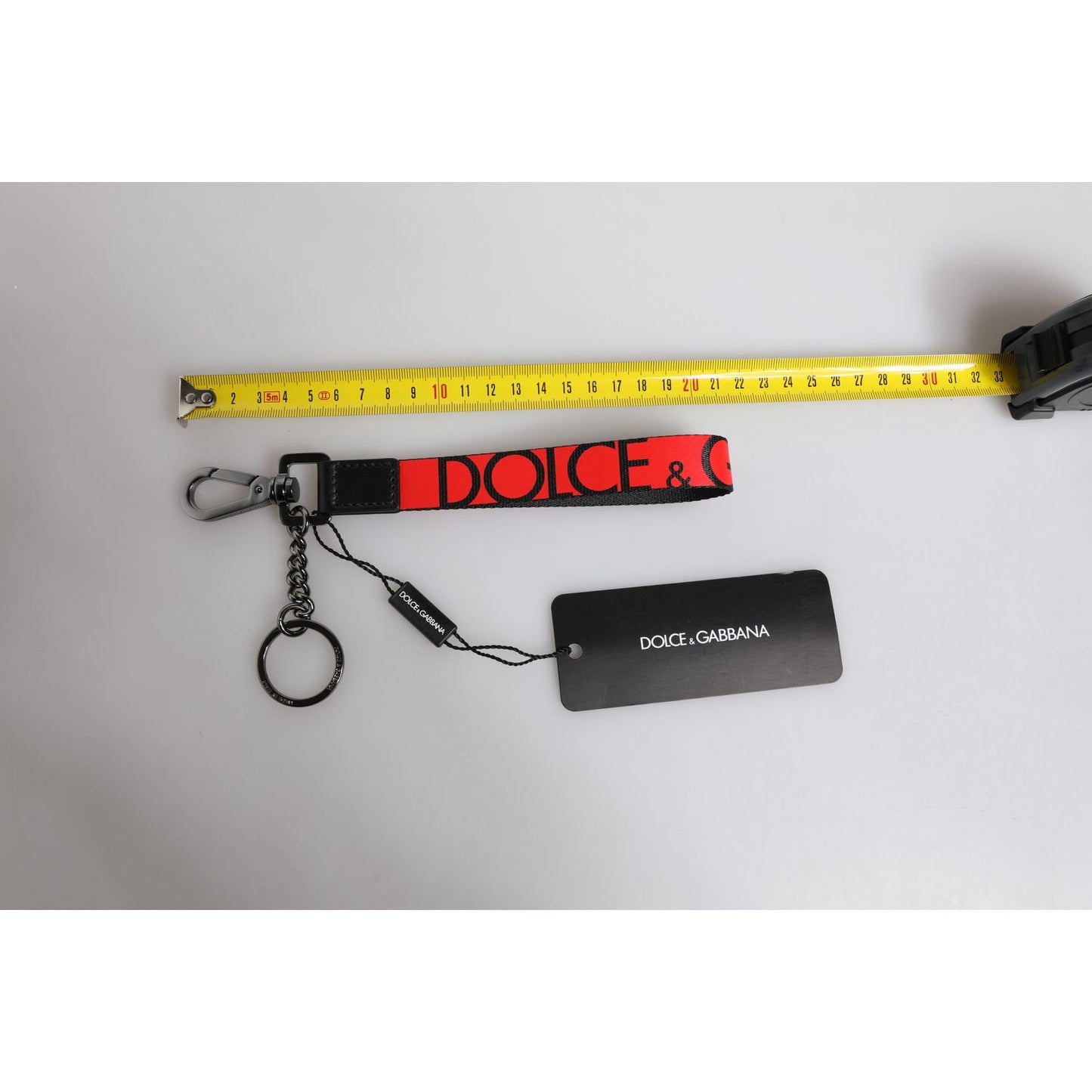Dolce & Gabbana Red Logo Nylon Silver Brass Men Holder Keychain Keyring
