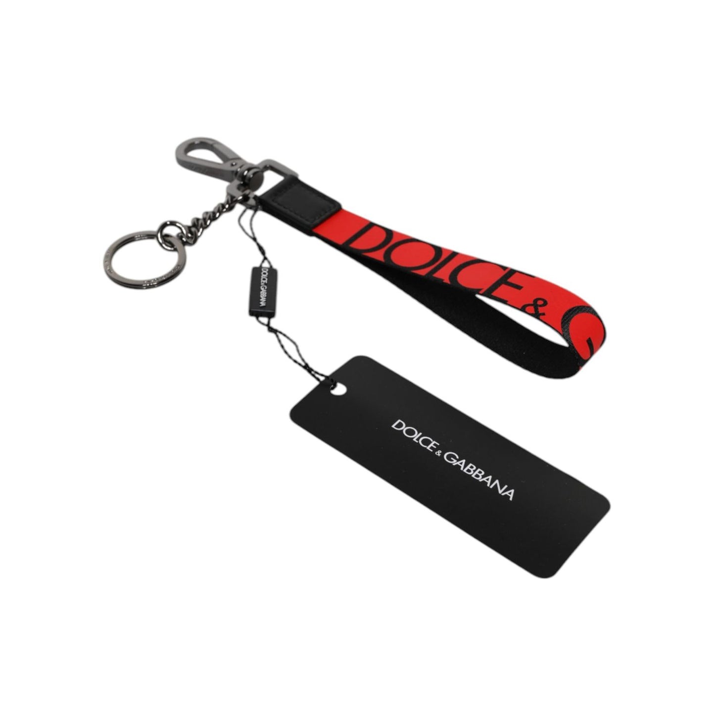 Dolce & Gabbana Red Logo Nylon Silver Brass Men Holder Keychain Keyring
