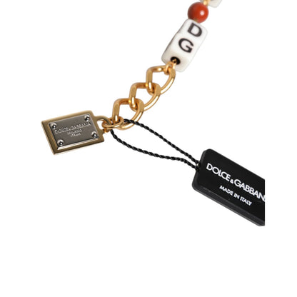 Dolce & Gabbana Multicolor Gold Tone Brass Chain DG Logo Dice Bracelet