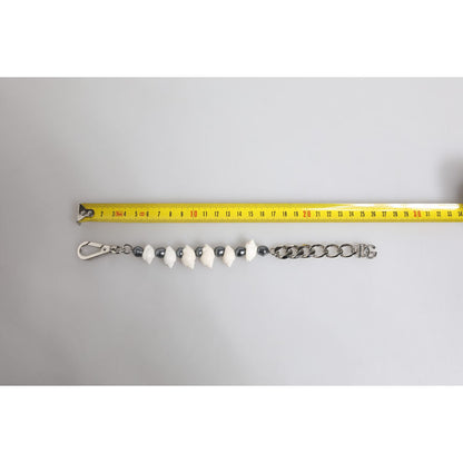 Dolce & Gabbana Silver Tone Brass Beaded Shell DG Logo Pendant Bracelet