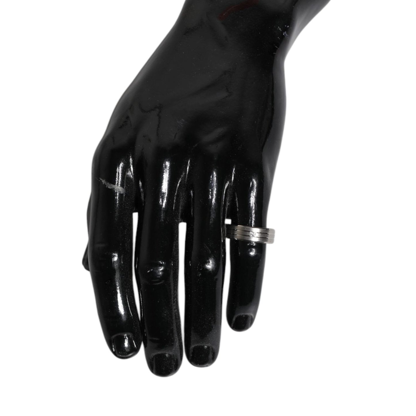 Dolce & Gabbana Silver Tone Brass Clear Crystal DG Logo Ring