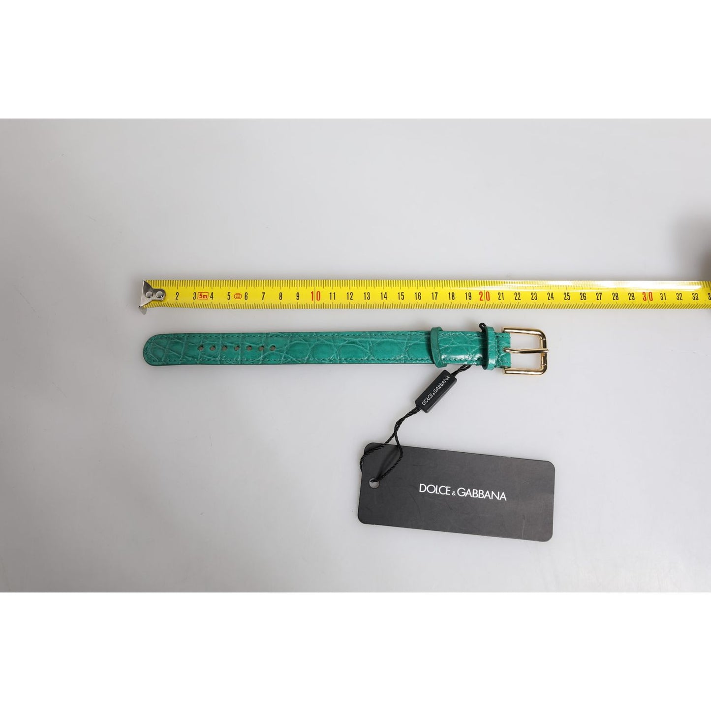 Dolce & Gabbana Green Exotic Leather Gold Tone Metal Buckle Armband SMY10694#