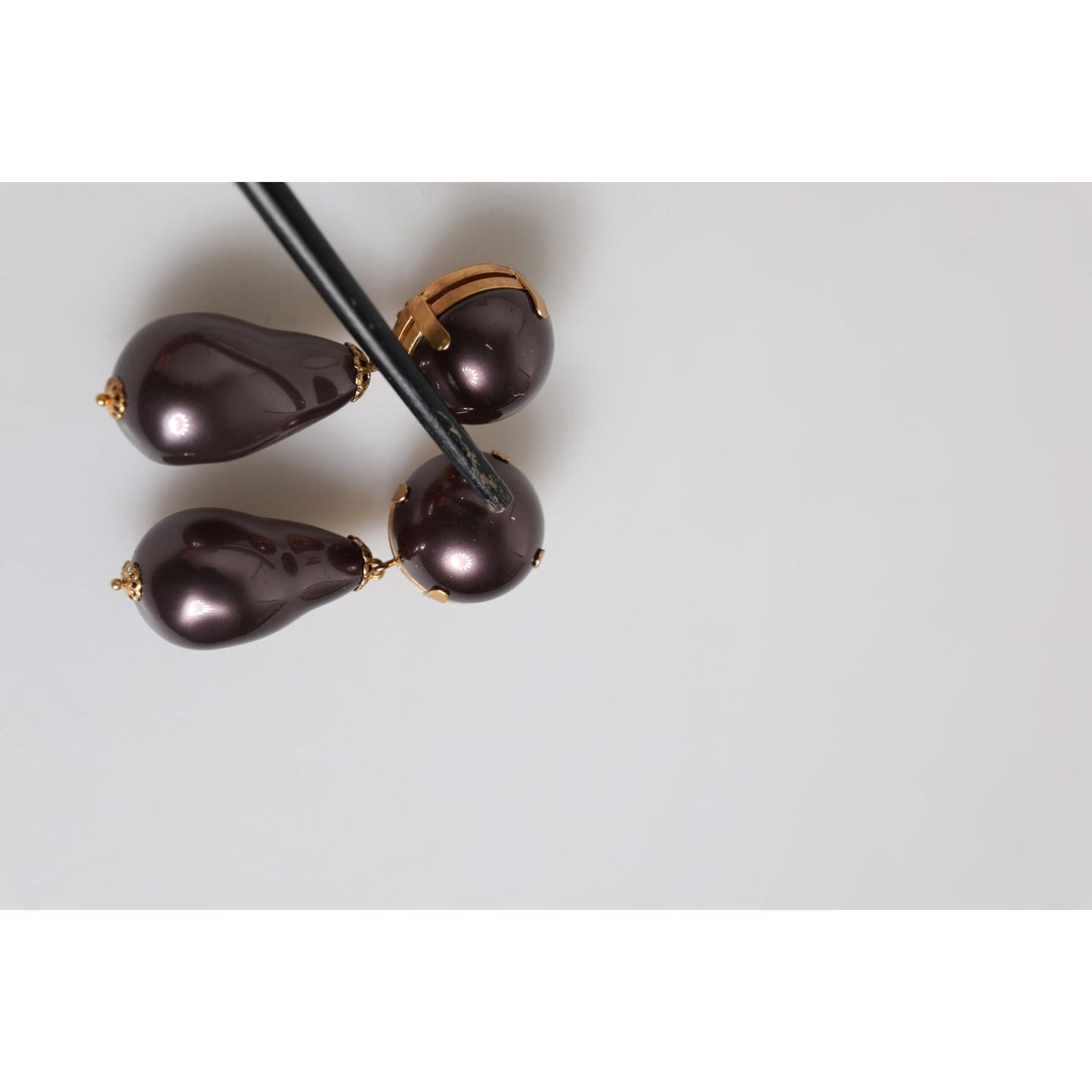 Dolce & Gabbana Gold Brass Black Pearl Clip On Dangling Jewelry Earrings
