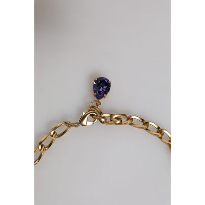 Dolce & Gabbana Gold Brass Floral Crystals Pearl Embellished Necklace