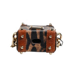 Dolce & Gabbana Brown Leopard Metal Logo Plaque Gold Chain Airpods Case