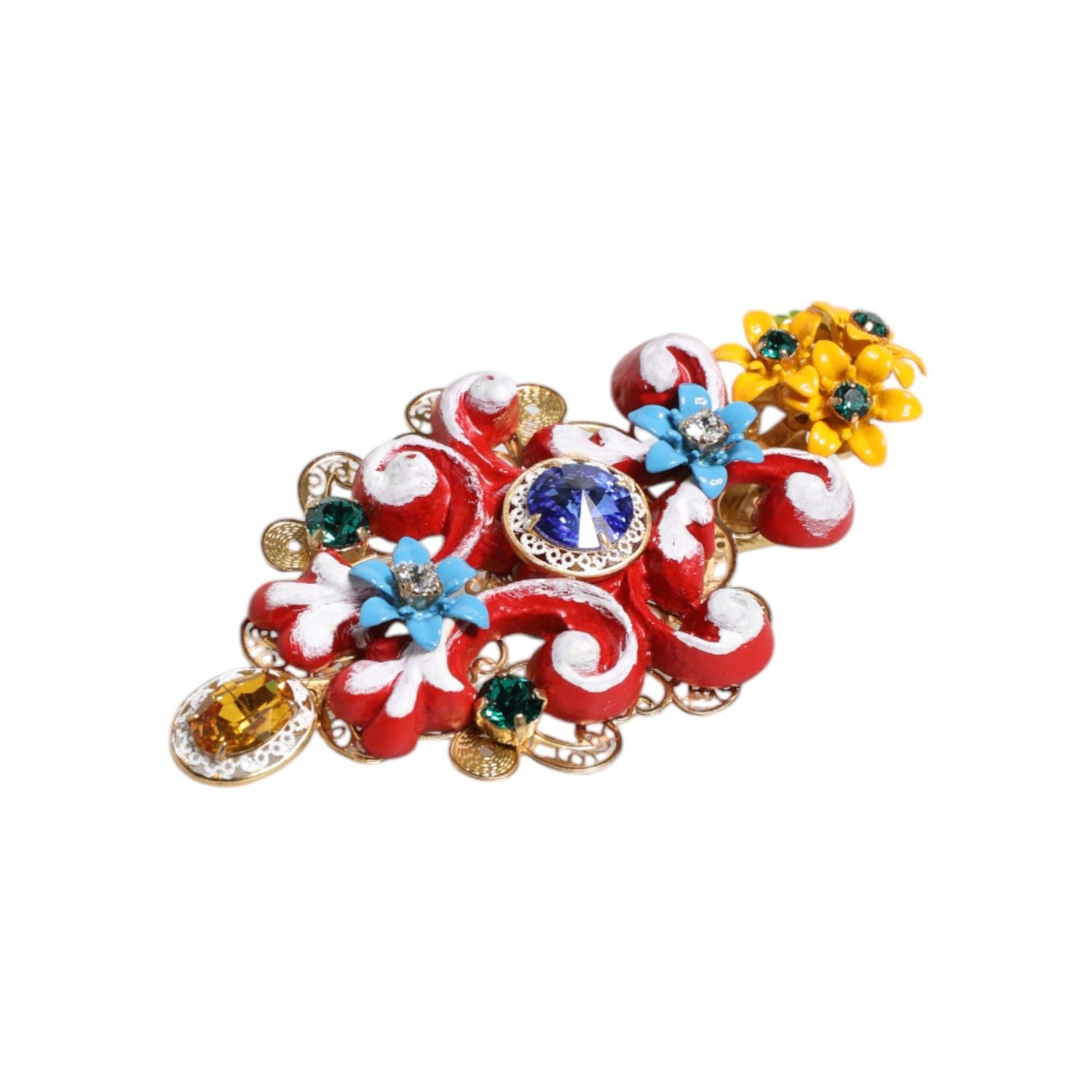 Dolce & Gabbana Multicolor Spring CARRETTO Gold Brass Crystal Hair Clip