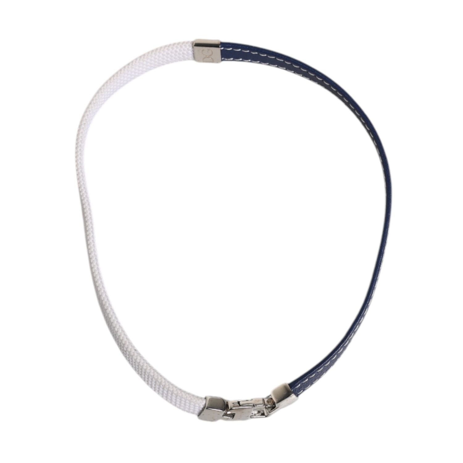 Dolce & Gabbana Blue White Leather Trimmed DG Engraved Silver Tone Clasp Bracelet