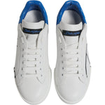 Dolce & Gabbana White Blue Leather Logo Low Top Sneakers Shoes