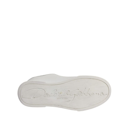 Dolce & Gabbana White Black Leather Low Top Sneakers Shoes