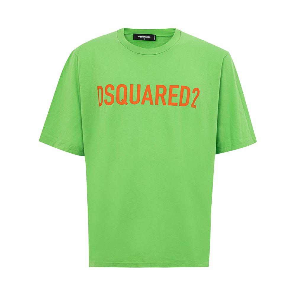 تي شيرت قطني باللون الأخضر الكهربائي للرجال من Dsquared²