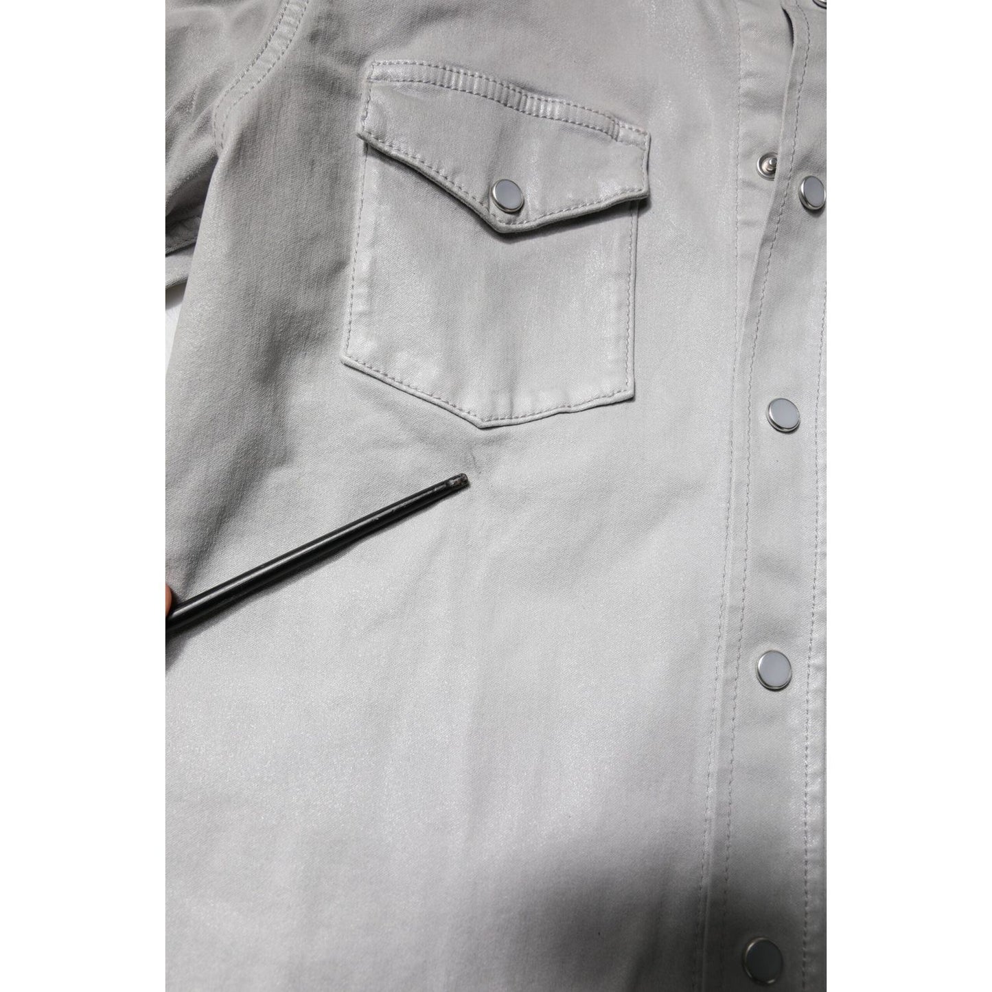 Dolce & Gabbana Metallic Gray Cotton Button Down Shirt