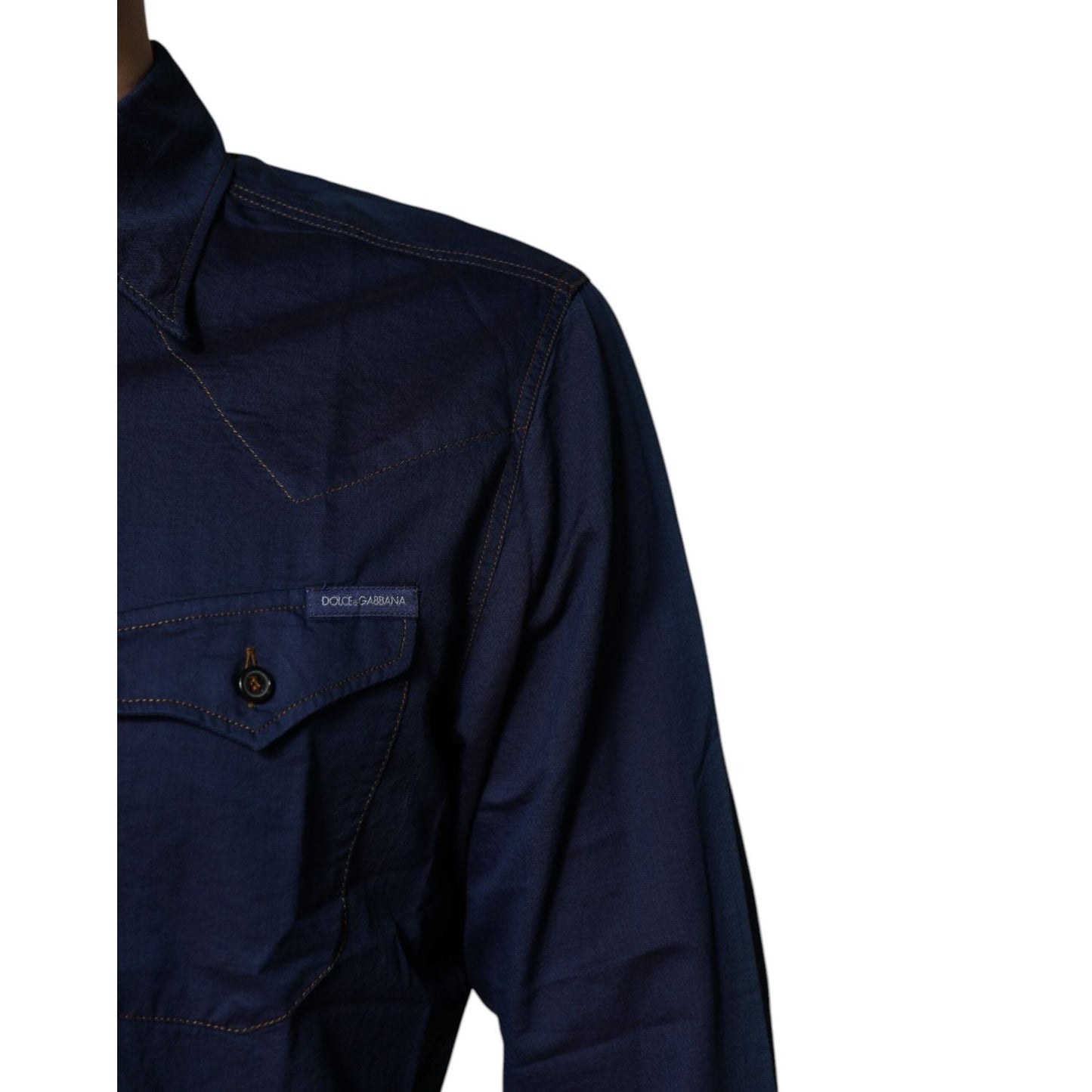 Dolce & Gabbana Dark Blue Cotton GOLD Dress Formal Shirt