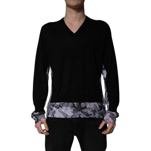 Dolce & Gabbana Black Camouflage V-neck Pullover Sweater TSH84603-54