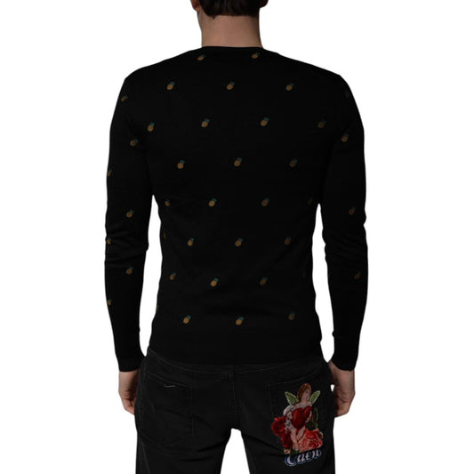 Dolce & Gabbana Black Pineapple Crew Neck Pullover Sweater TSH86393-44