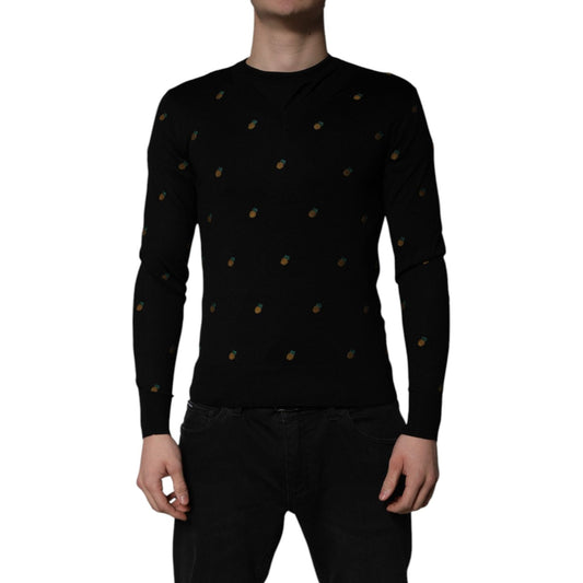 Dolce & Gabbana Black Pineapple Crew Neck Pullover Sweater TSH86393-44