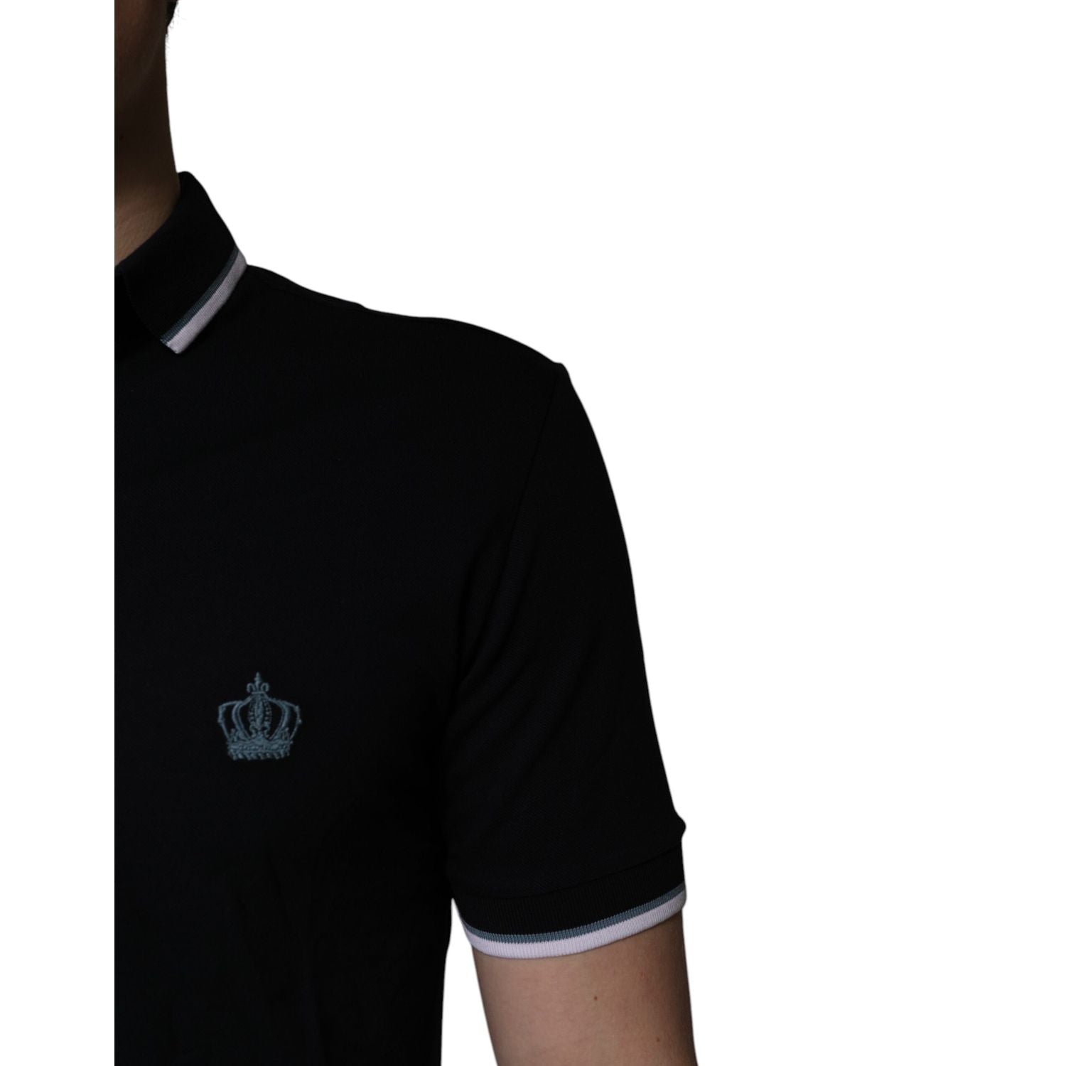 Dolce & Gabbana Black Cotton Crown Collared Polo T-shirt