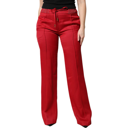 Dolce & Gabbana Red Viscose Straight Fit Pants