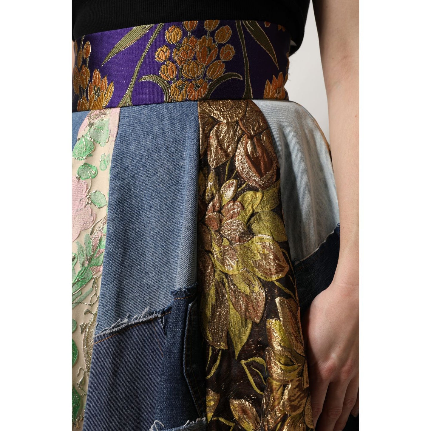 Dolce & Gabbana Multicolor Patchwork High Waisted Midi Skirt
