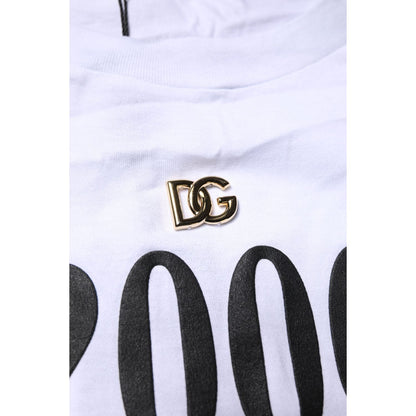 Dolce & Gabbana White Print Lace-Up Cotton Crew Neck T-shirt