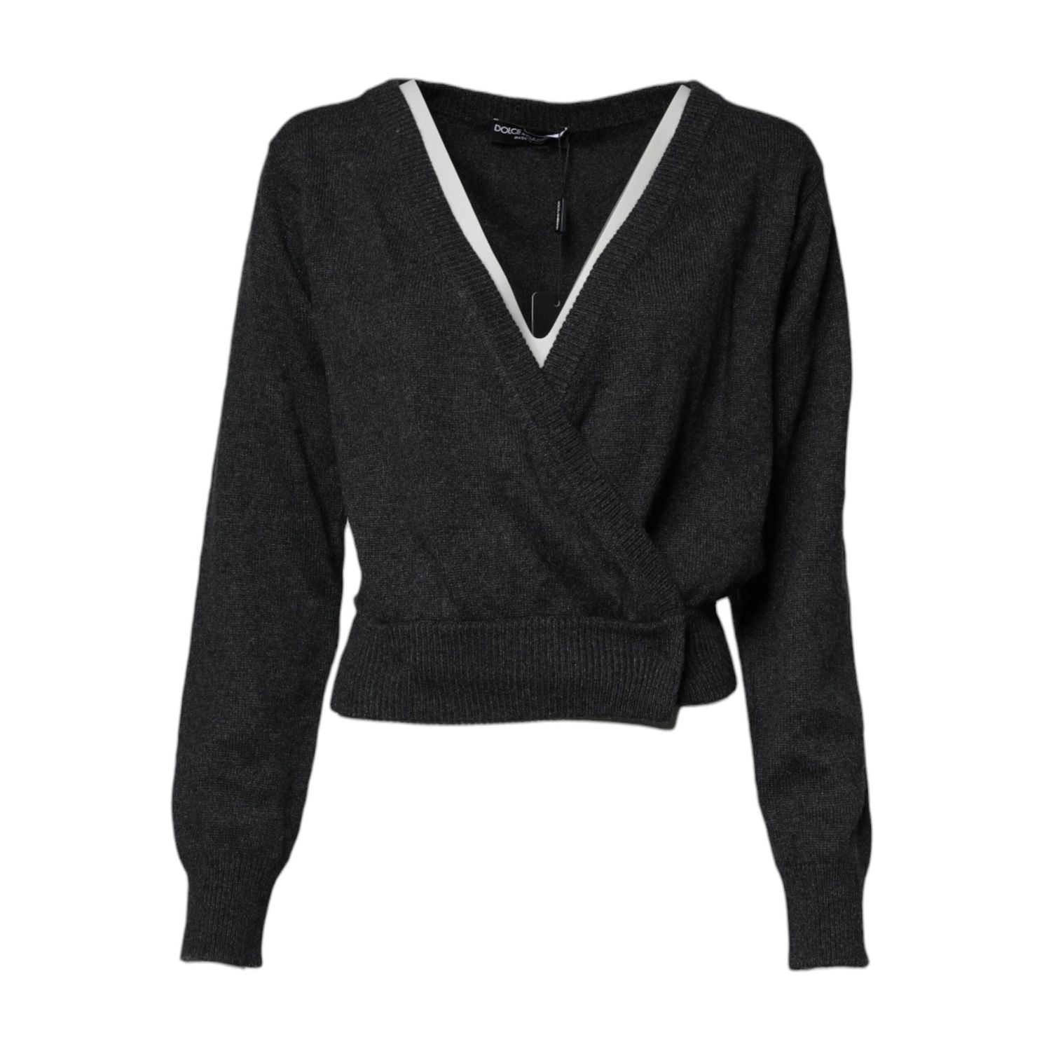 Dolce & Gabbana Grey Cashmere Deep V-neck Pullover Sweater