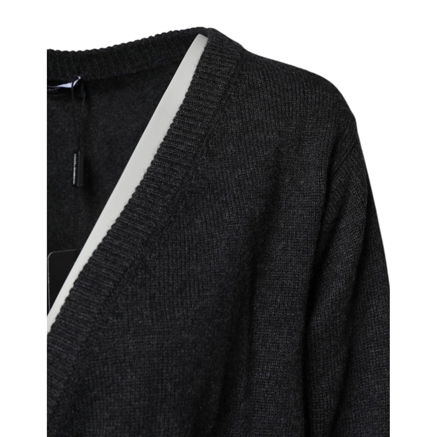 Dolce & Gabbana Grey Cashmere Deep V-neck Pullover Sweater