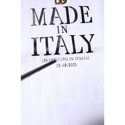 Dolce & Gabbana White Printed Round Neck Top Cotton T-shirt