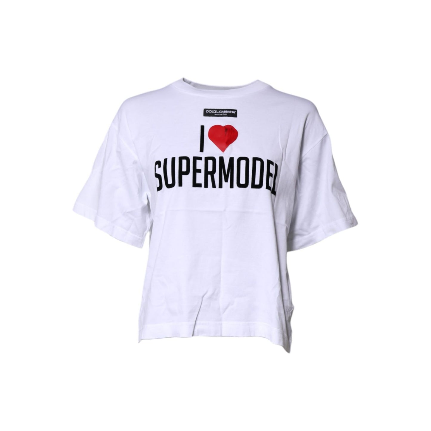 Dolce & Gabbana White Printed Round Neck Top Cotton T-shirt