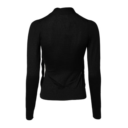 Dolce & Gabbana Black Cashmere Ascot Collar Long Sleeve Top