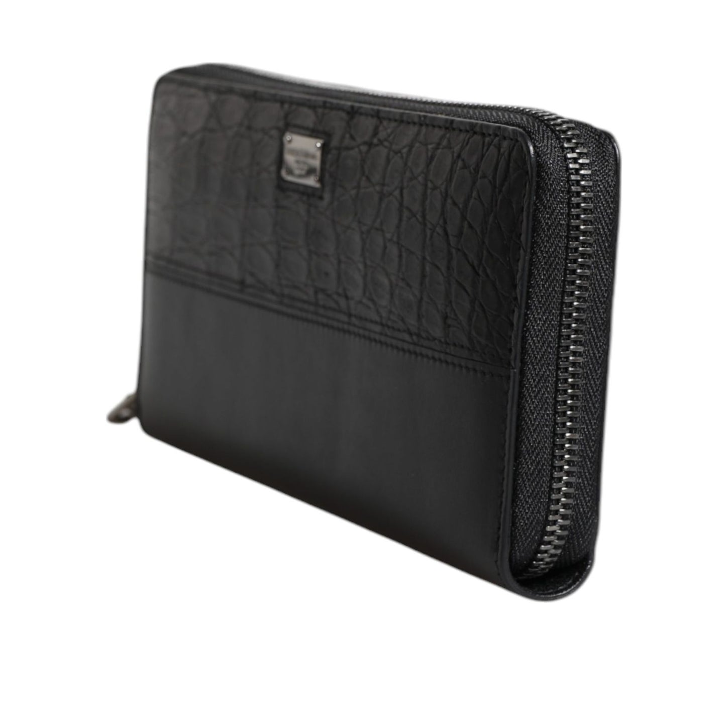 Dolce & Gabbana Black Leather Logo Plaque Zip Around Continental Wallet