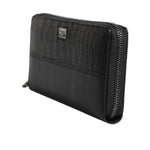 Dolce & Gabbana Black Leather Logo Plaque Zip Around Continental Wallet