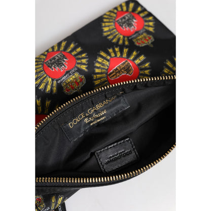 Dolce & Gabbana Black Red Nylon Sacred Heart Clutch Pouch Bag