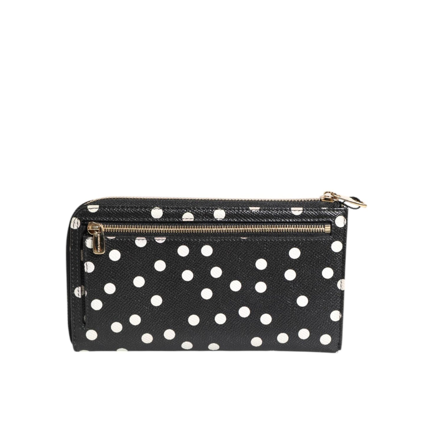 Dolce & Gabbana Black White Dotted Leather Zip Around Continental Wallet