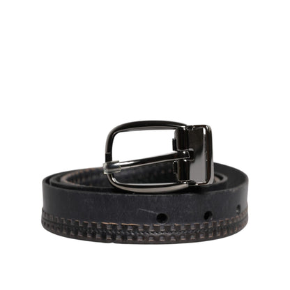 Dolce & Gabbana Black Leather Silver Tone Metal Buckle Belt