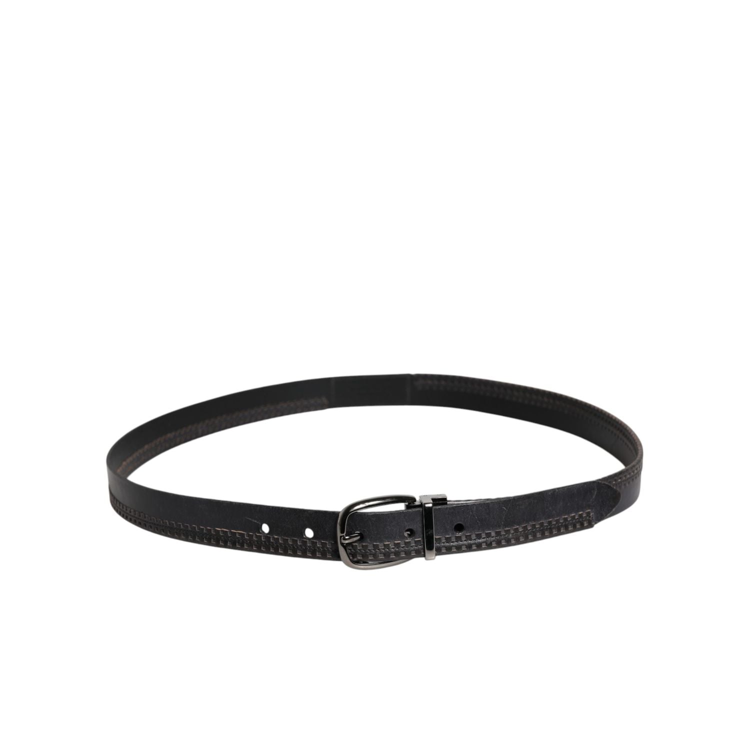 Dolce & Gabbana Black Leather Silver Tone Metal Buckle Belt