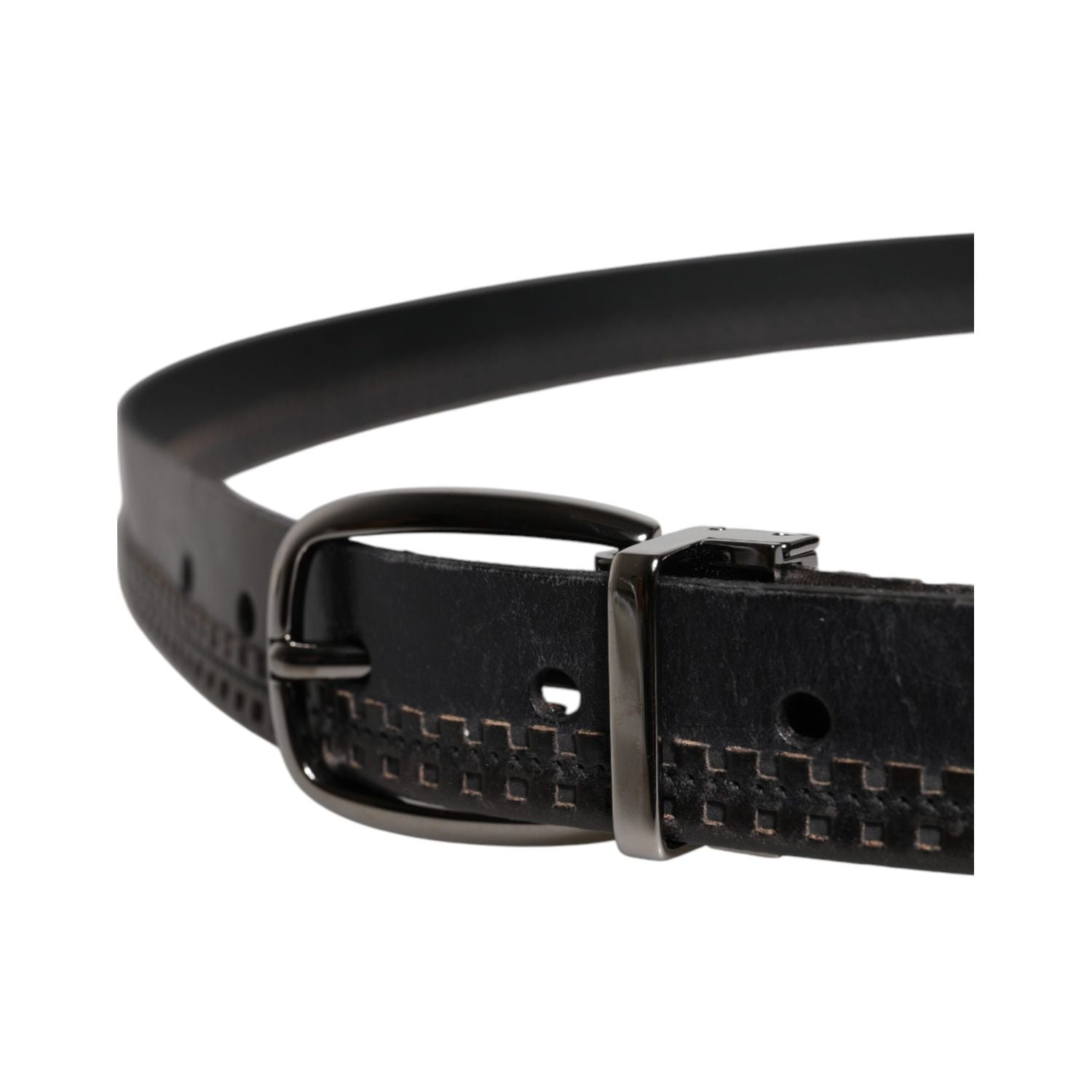 Dolce & Gabbana Black Leather Silver Tone Metal Buckle Belt