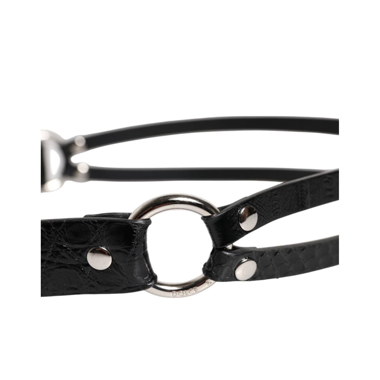 Dolce & Gabbana Black Exotic Leather Metal Logo Buckle Belt
