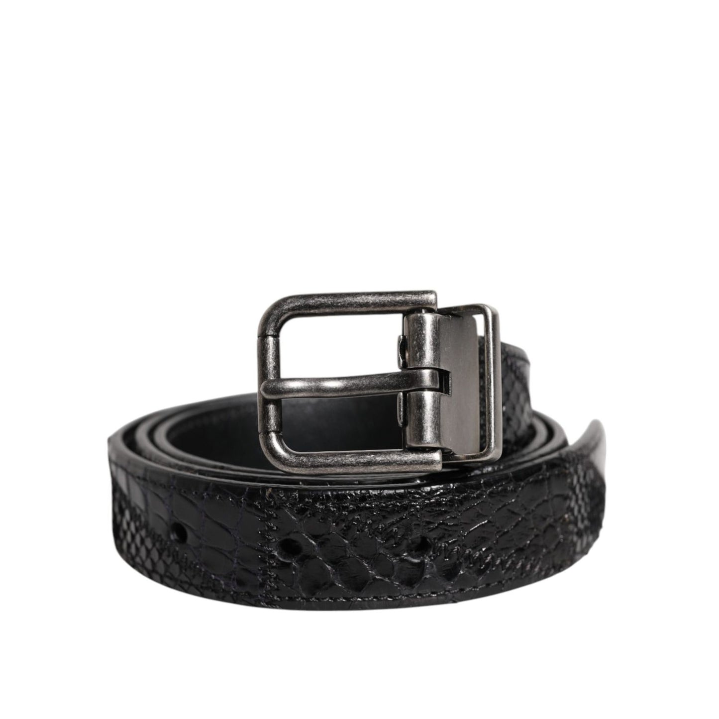 Dolce & Gabbana Black Exotic Leather Metal Logo Buckle Belt